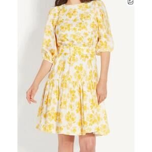 Ann Taylor Citrus Blossom Belted Flounce shift dress, Size 2